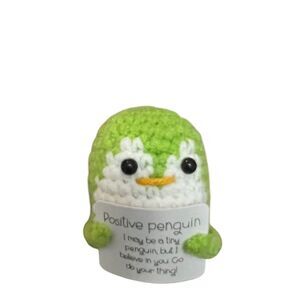 Positive Penguin Crochet Doll with Affirmation Card - Green